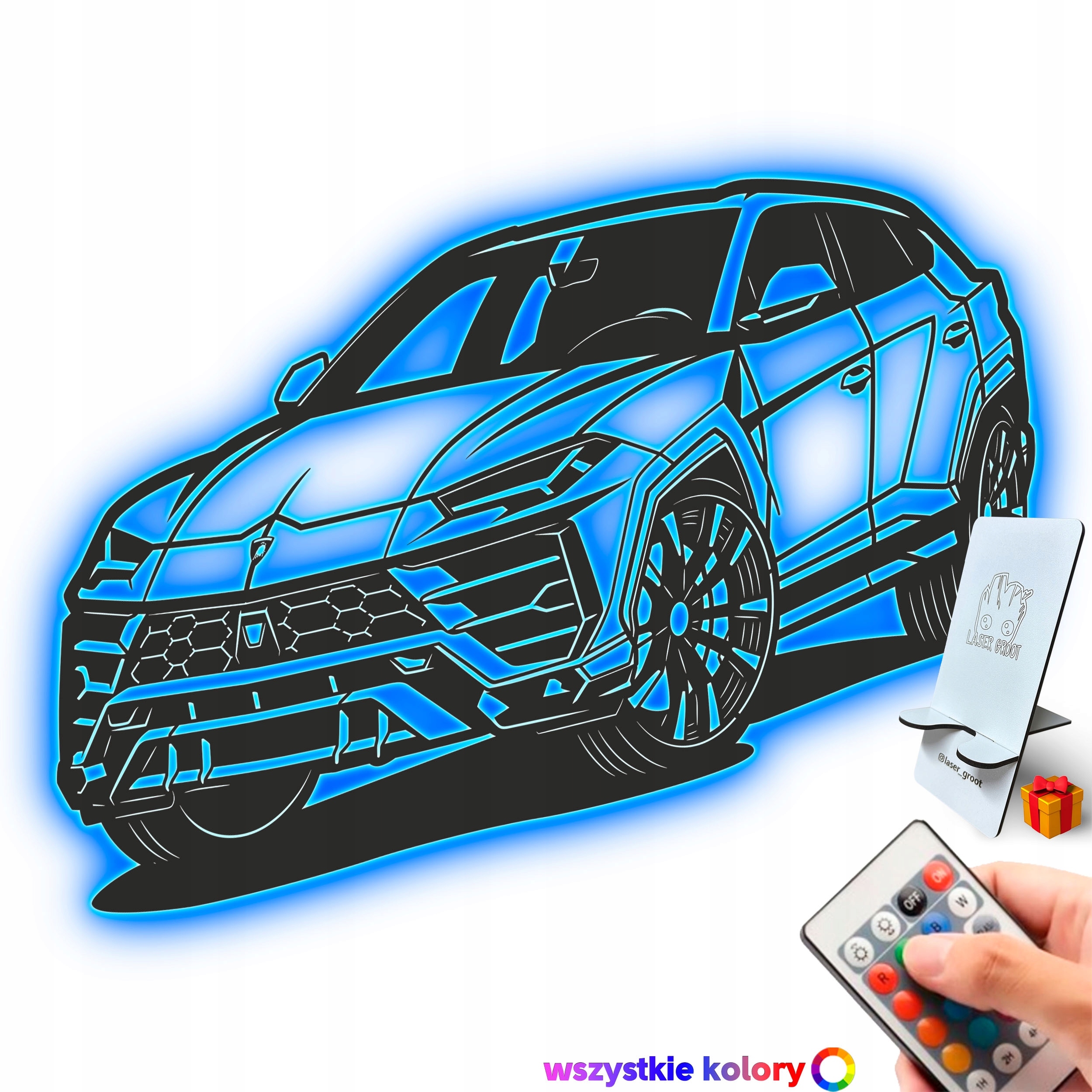 Drevený 3D obraz Lamborghini Urus Nástenný darček Nočná Lampa Led XL