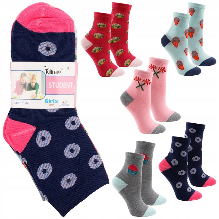 

5 Skarpetki Dziewczęce Śmieszne Kolorowe Dziecięce