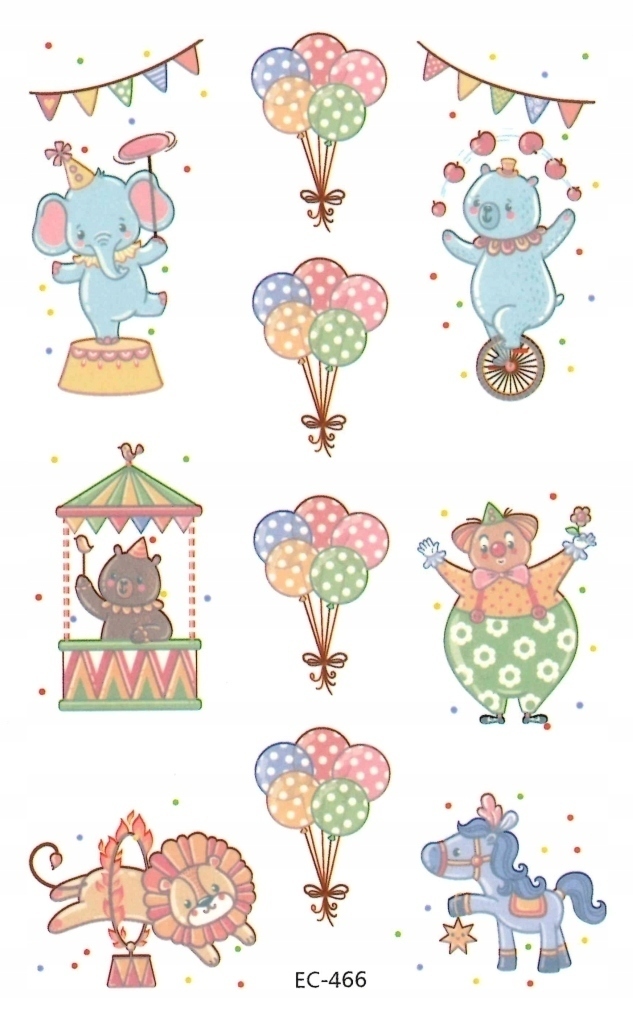 

Tatuaże zmywalne dla dzieci Cyrk Balony EC466