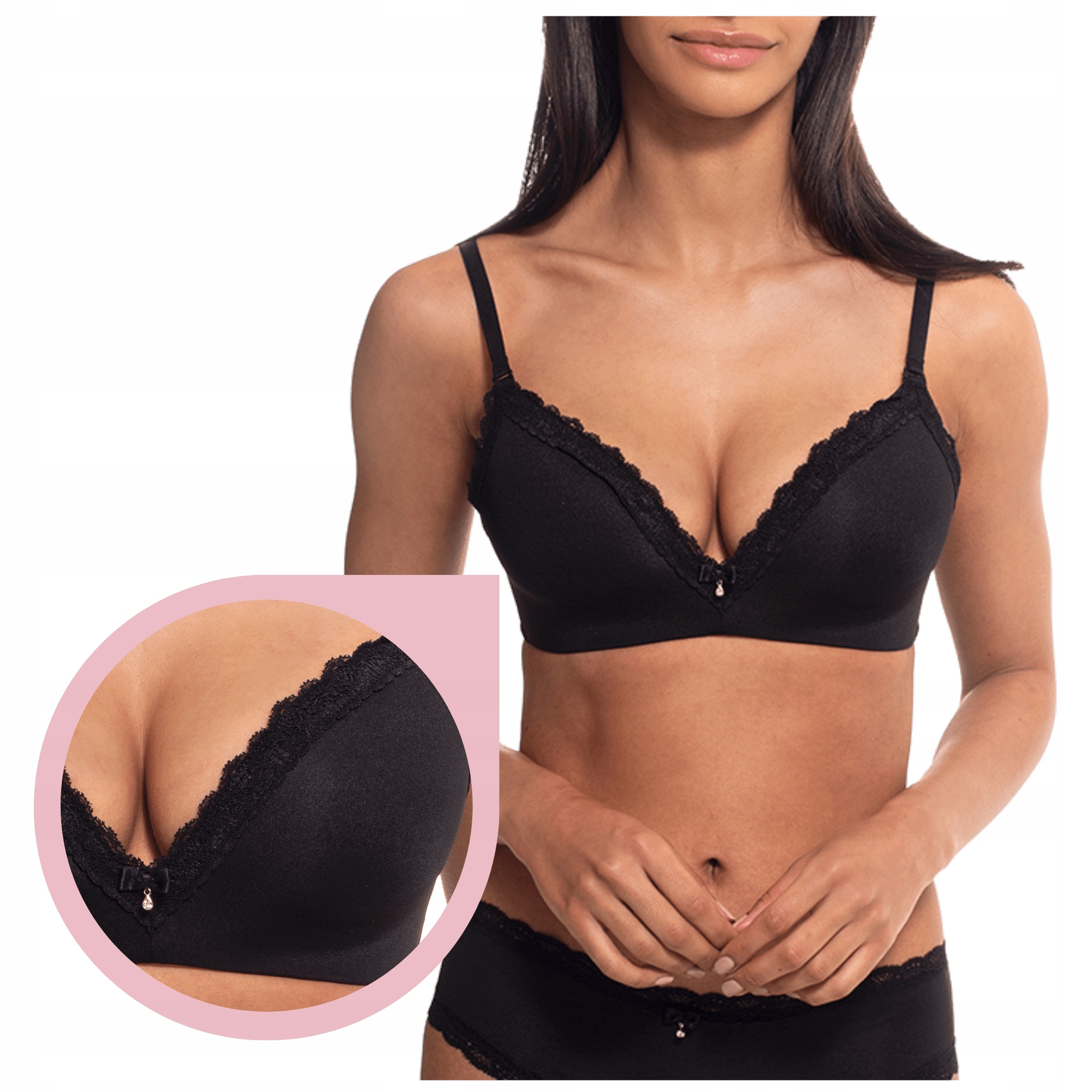 Hladká podprsenka černý bez kostic, pohodlná podprsenka pro teenagery Agio 65F