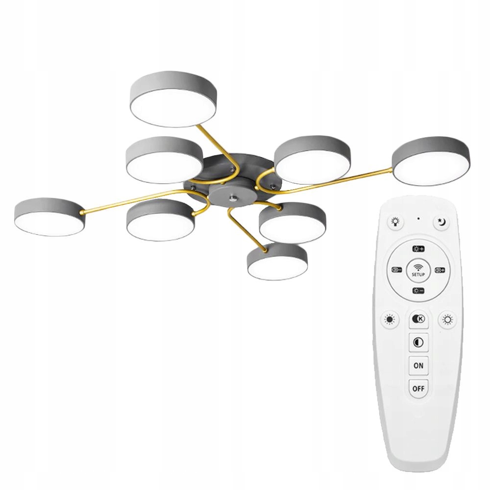 LAMPA SUFITOWA NOWOCZESNA DUŻA GREY GOLD 8 LED
