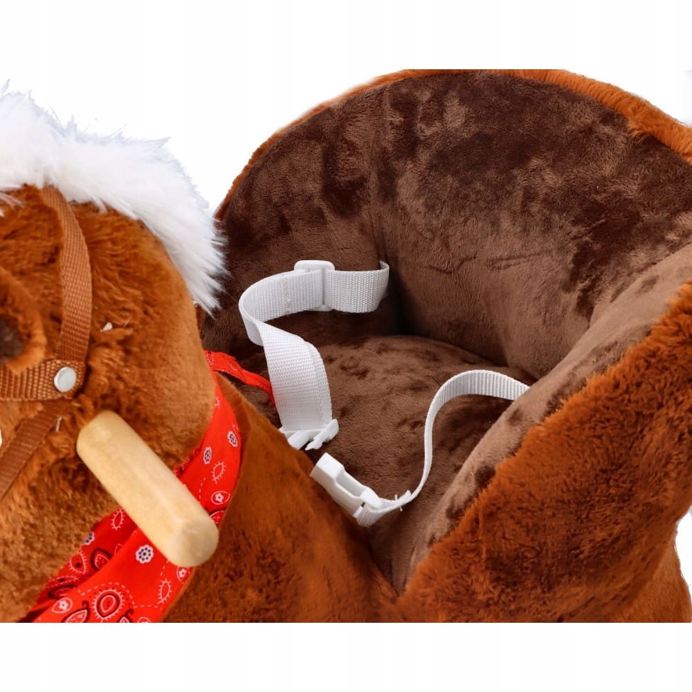 ADAM TOYS BRĄZOWY KONIK NA BIEGUNACH Z FOTELIKIEM I KOŁAMI OD 10 M-CY Płeć chłopcy dziewczynki