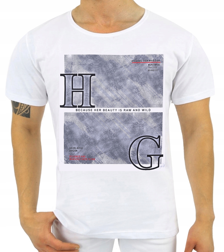 

T-shirt Męski Koszulka Elastan Nadruk Print Jakość