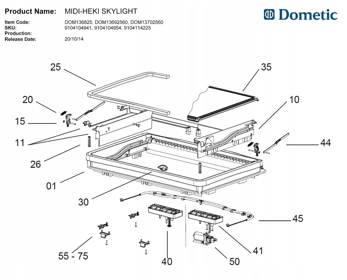 Linki mechanizm tryb napęd korba okna Dometic Heki Numer katalogowy części 209/250