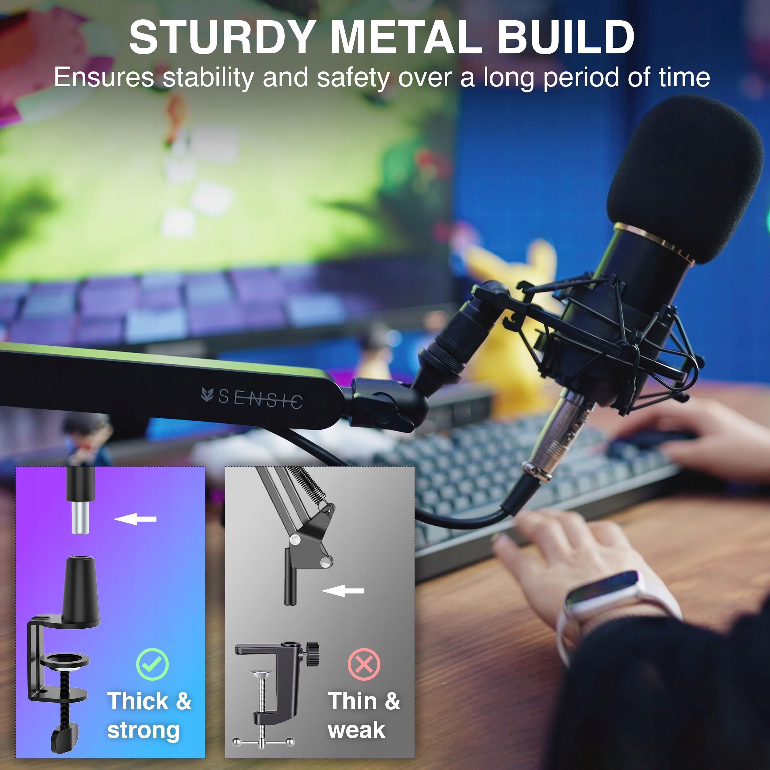 SENSIC SA-30 LP Niski Stojak Mikrofonowy Do Streamingu 360° — miniatura 7