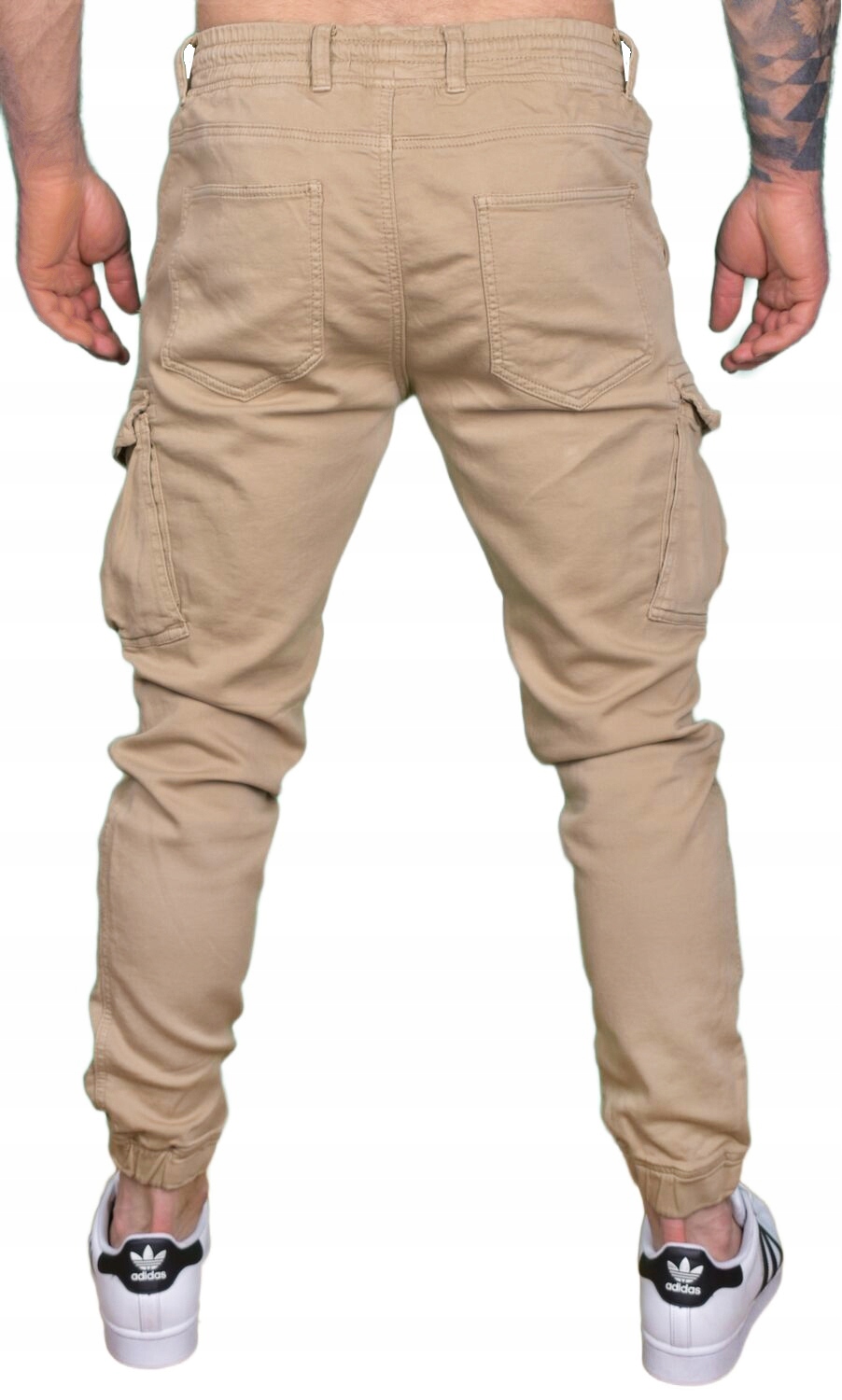 BOJÓWKI MĘSKIE SPODNIE ELASTYCZNE JOGGERY JAKOŚĆ Kolor beżowy