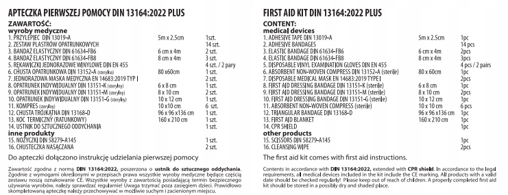 APTECZKA SAMOCHODOWA - APTECZKA PIERWSZEJ POMOCY DIN 13164:2022 PLUS Producent inny