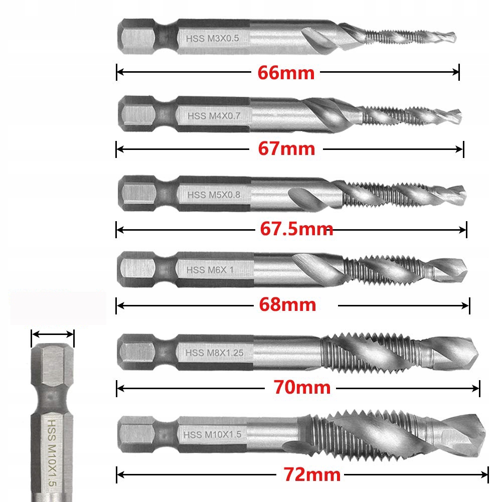 WIERTŁA GWINTUJĄCE HSS M3 - M10 GWINTOWNIKI 6 SZT EAN (GTIN) 5907589366969