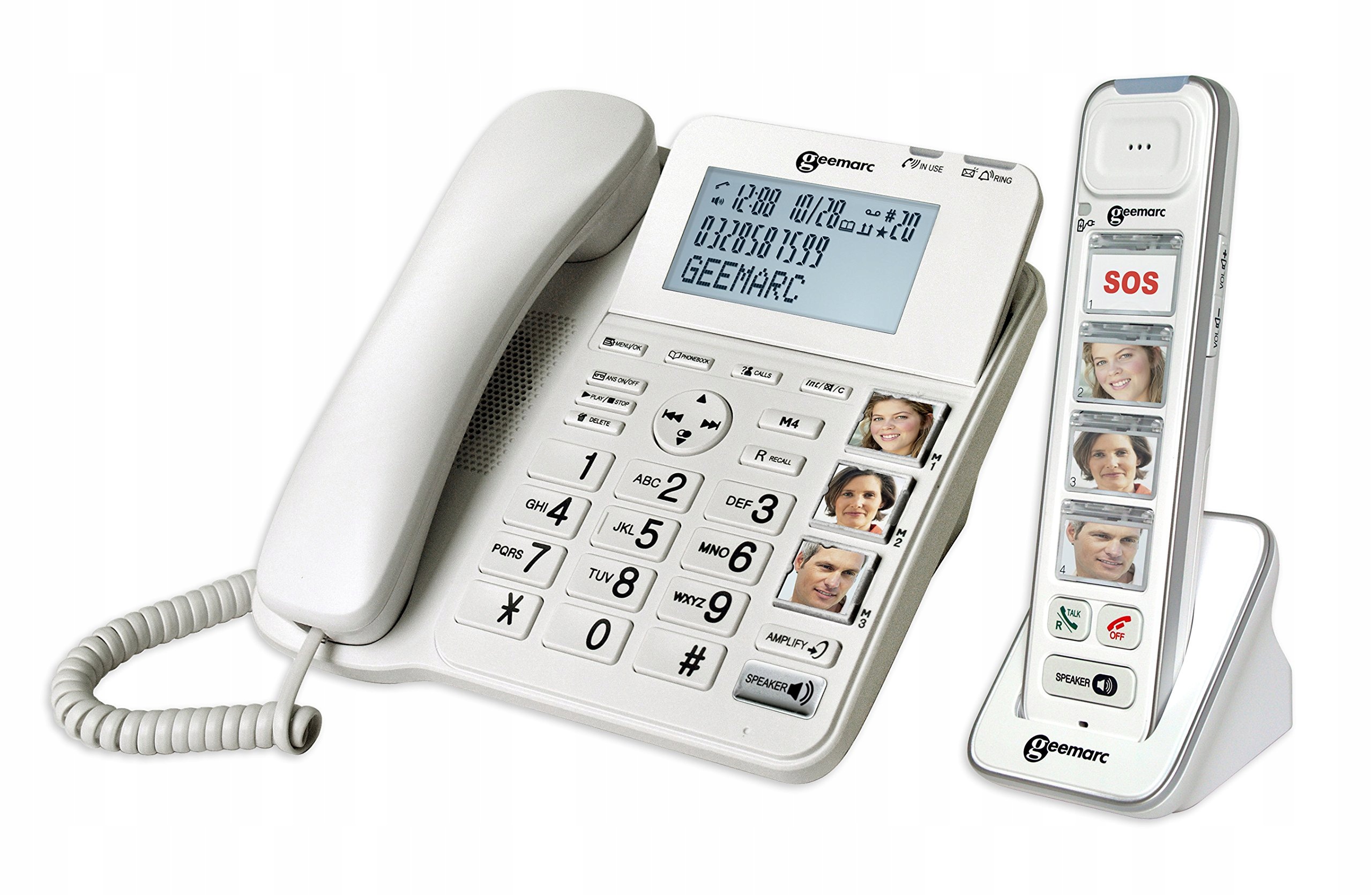 Stolní telefon pro seniory drátový s fotografiemi, velké číslice Geemarc