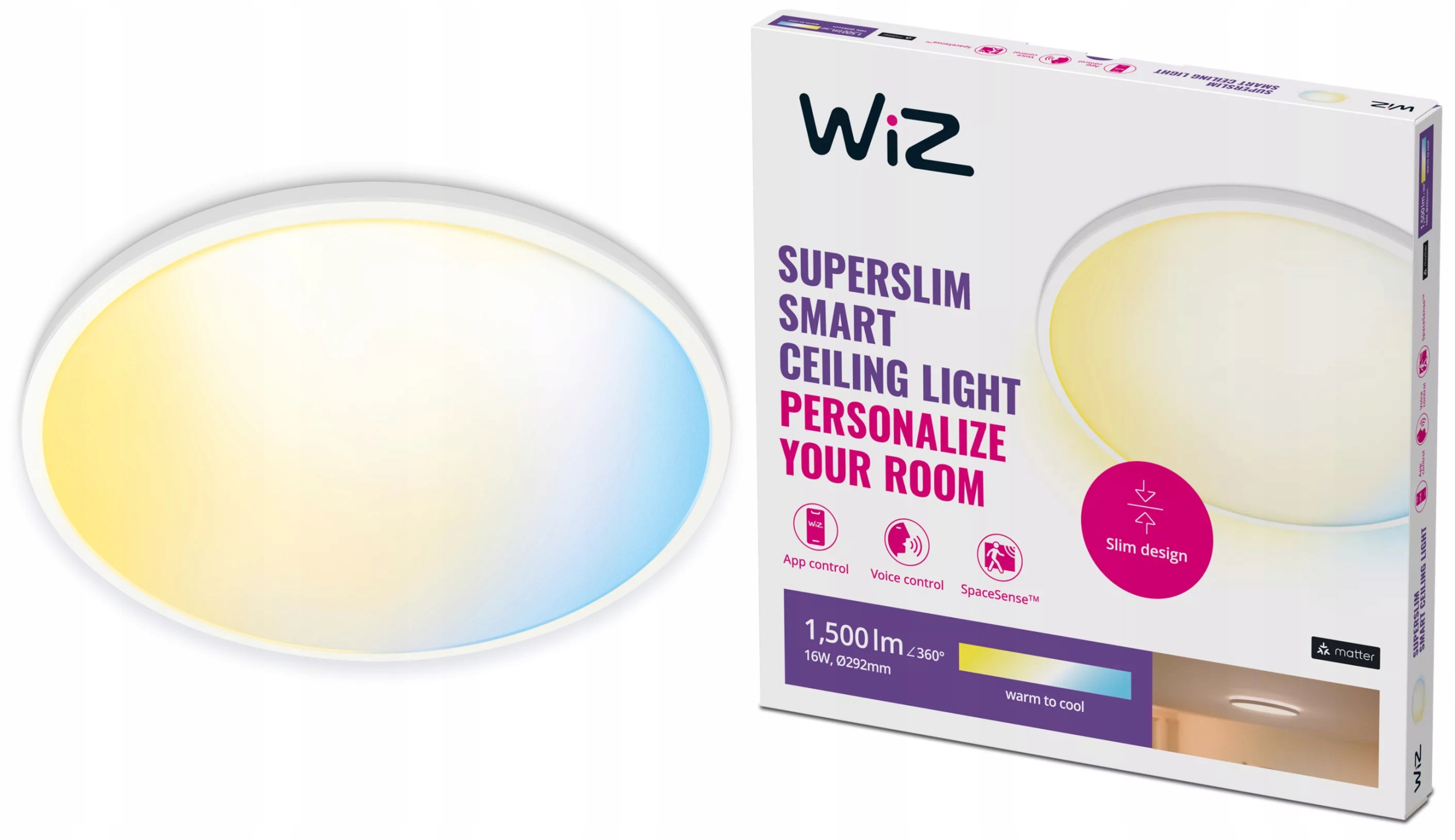 Stropné Svietidlo Led Stropné Svietidlo Prisadené 16W Cct Biele Okrúhle Smart WiFi WiZ