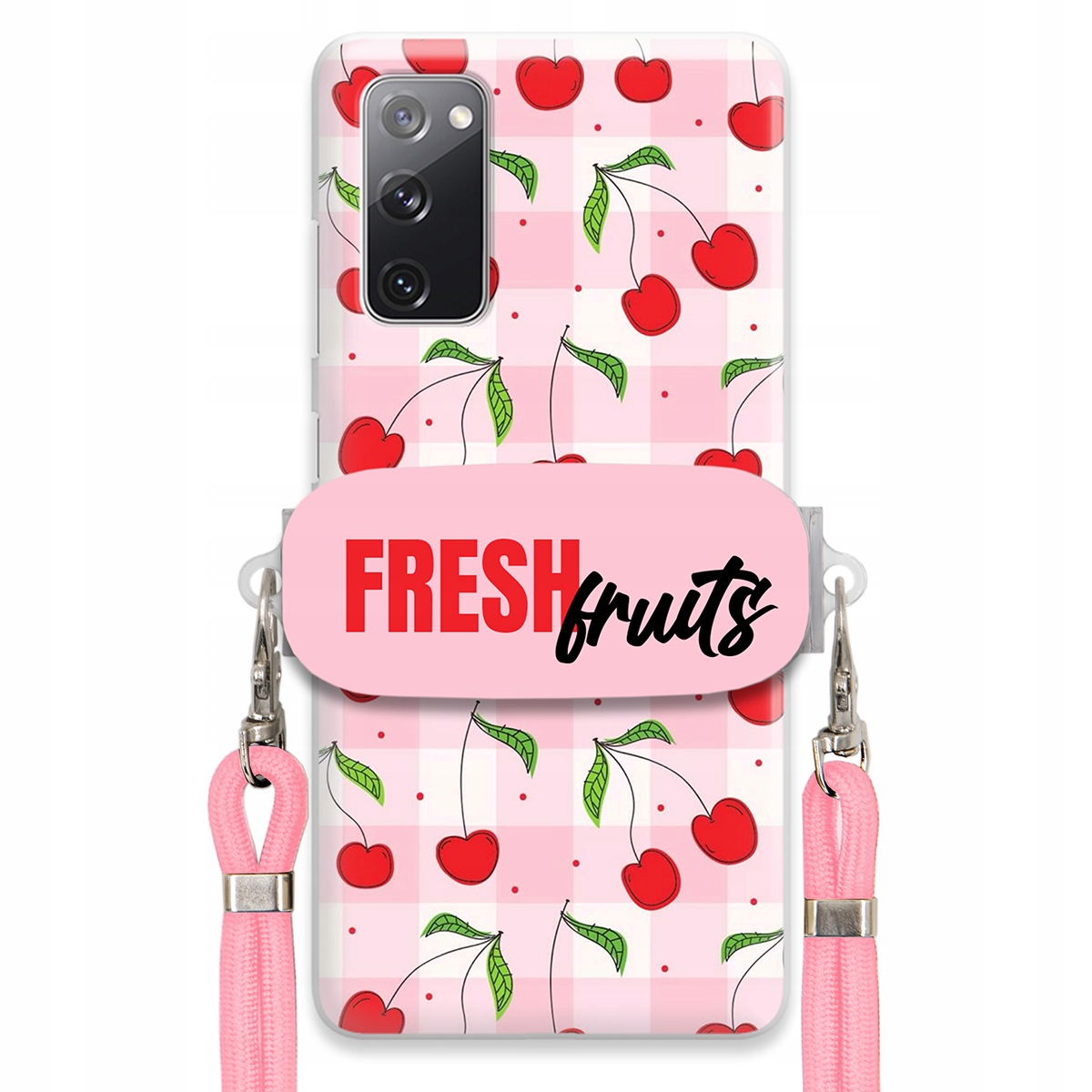 Pouzdro pro Samsung S20FE Case Držák Šňůrka Růžová Fresh Fruits Mřížka