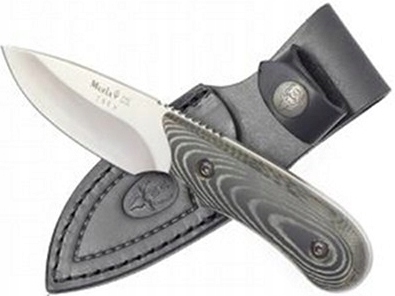 Muela IBEX-8M mały nóż myśliwski 8 cm, czarno-szary, Micarta, skórzana pochwa