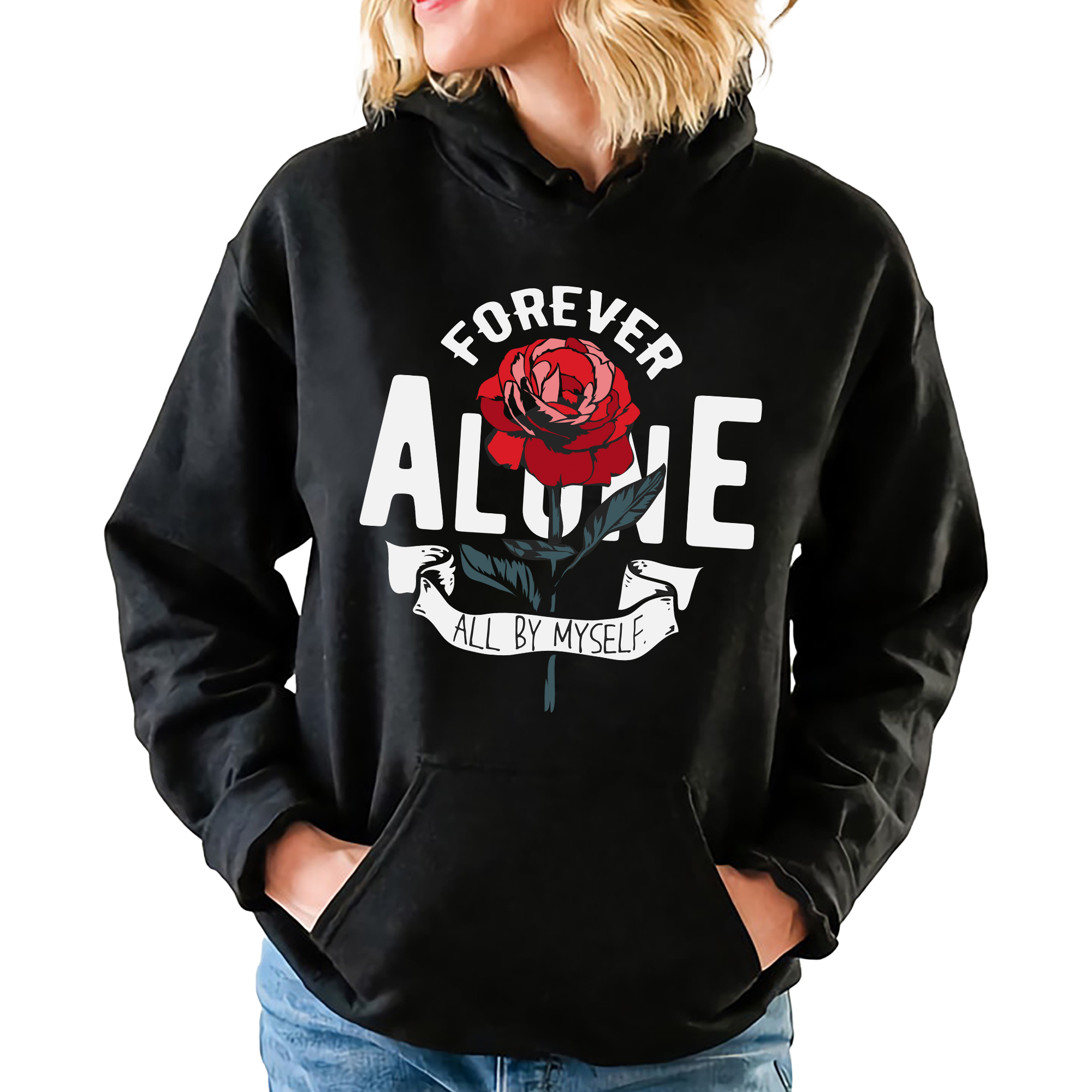 Mikina S Kapucí Černá Forever Alone Dárek Módní Streetwear Vel S