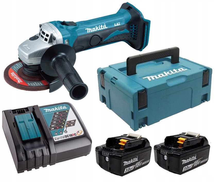 Makita DGA452RFJ Szlifierka kątowa 18V Lxt 115 mm 2x3,0Ah DC18RC Makpac3