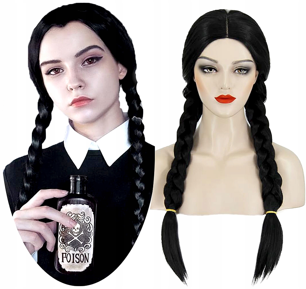 Peruka czarna Wednesday Addams Adams z Serialu Dwa Warkocze Wensday Marka Guirca