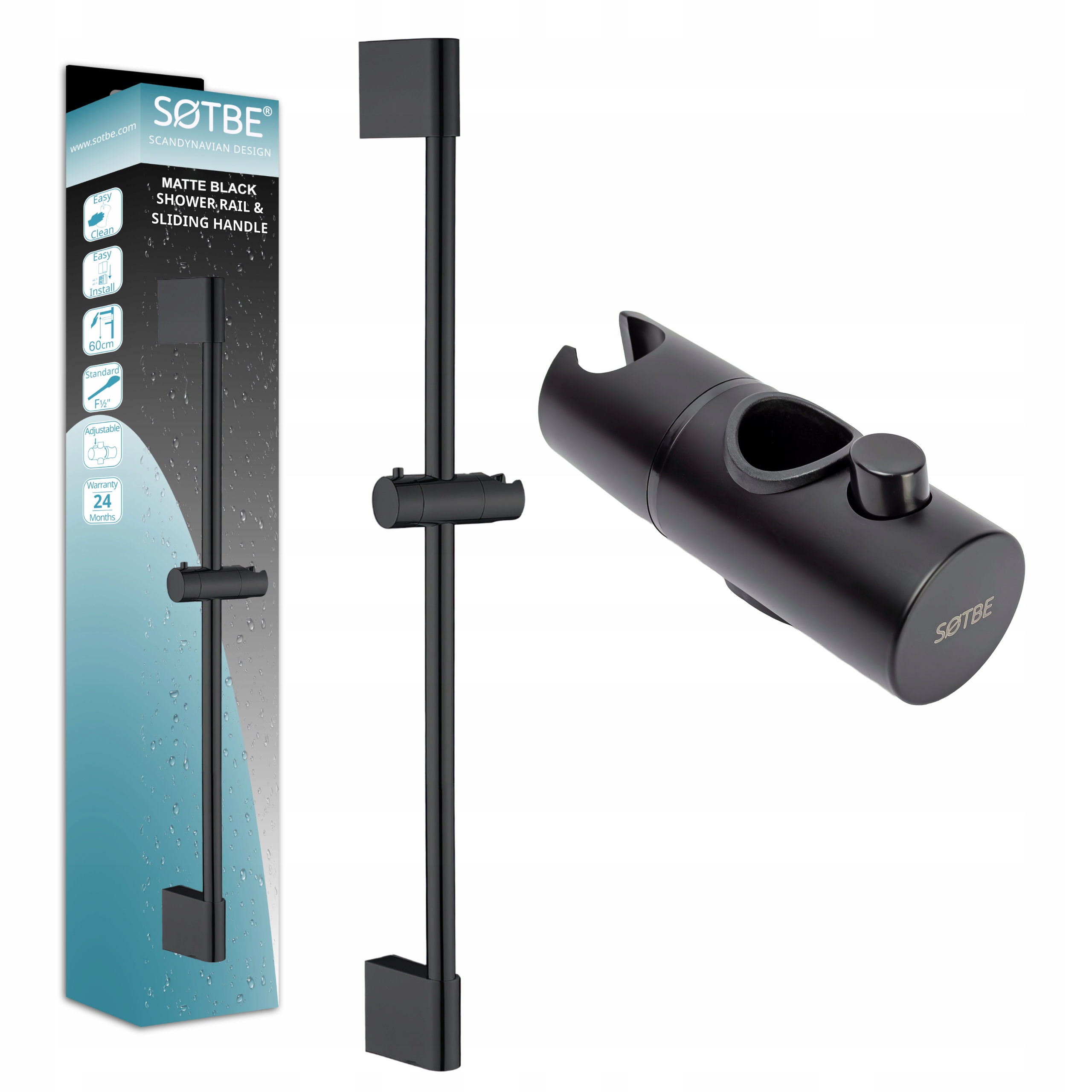 Tyč 70 cm s posuvným držákem sprchy černá nastavitelná nástěnná Sotbe