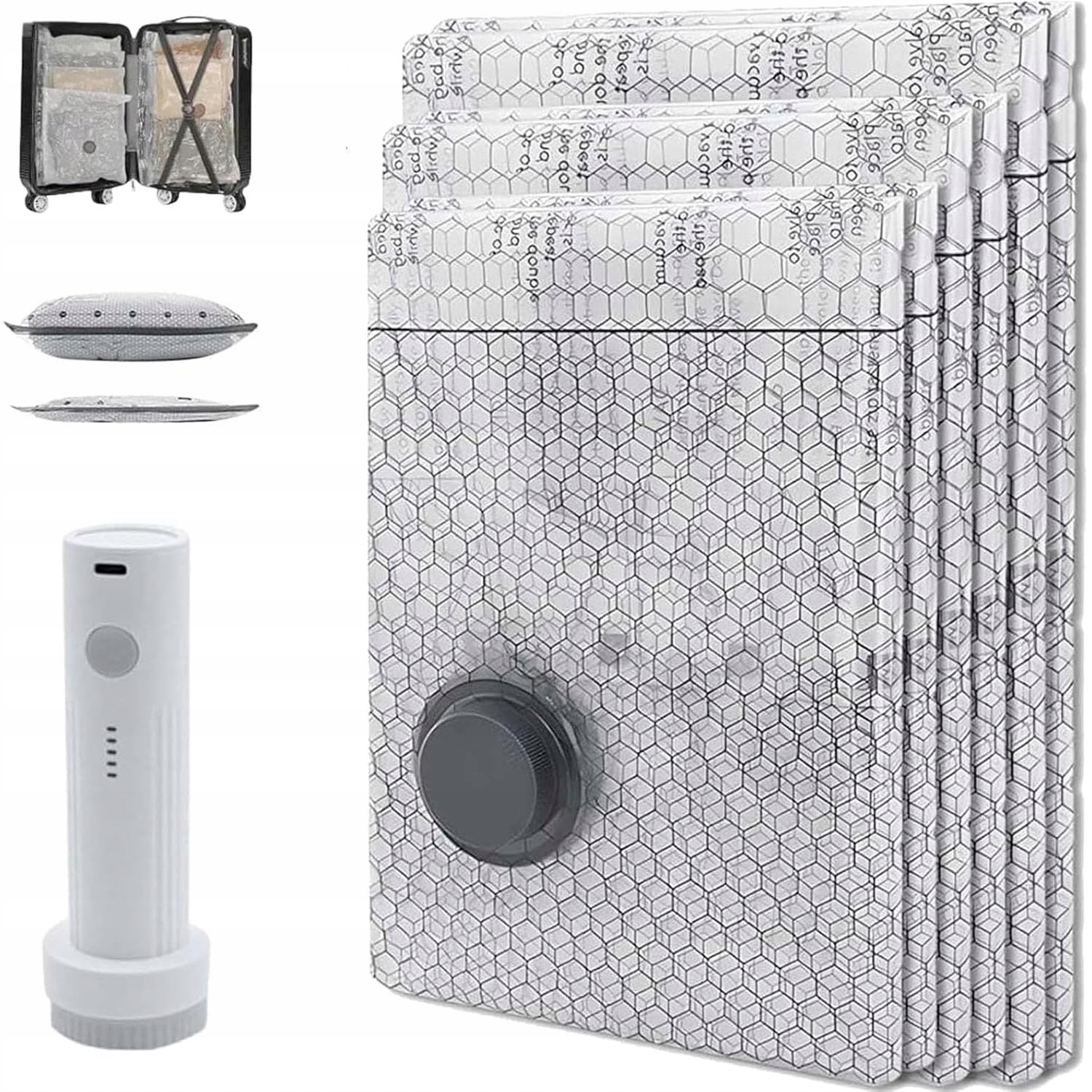 Vakuové Pytle Na Oblečení Sada 12 Ks -3 Velikostí Pumpička 1500 mAh