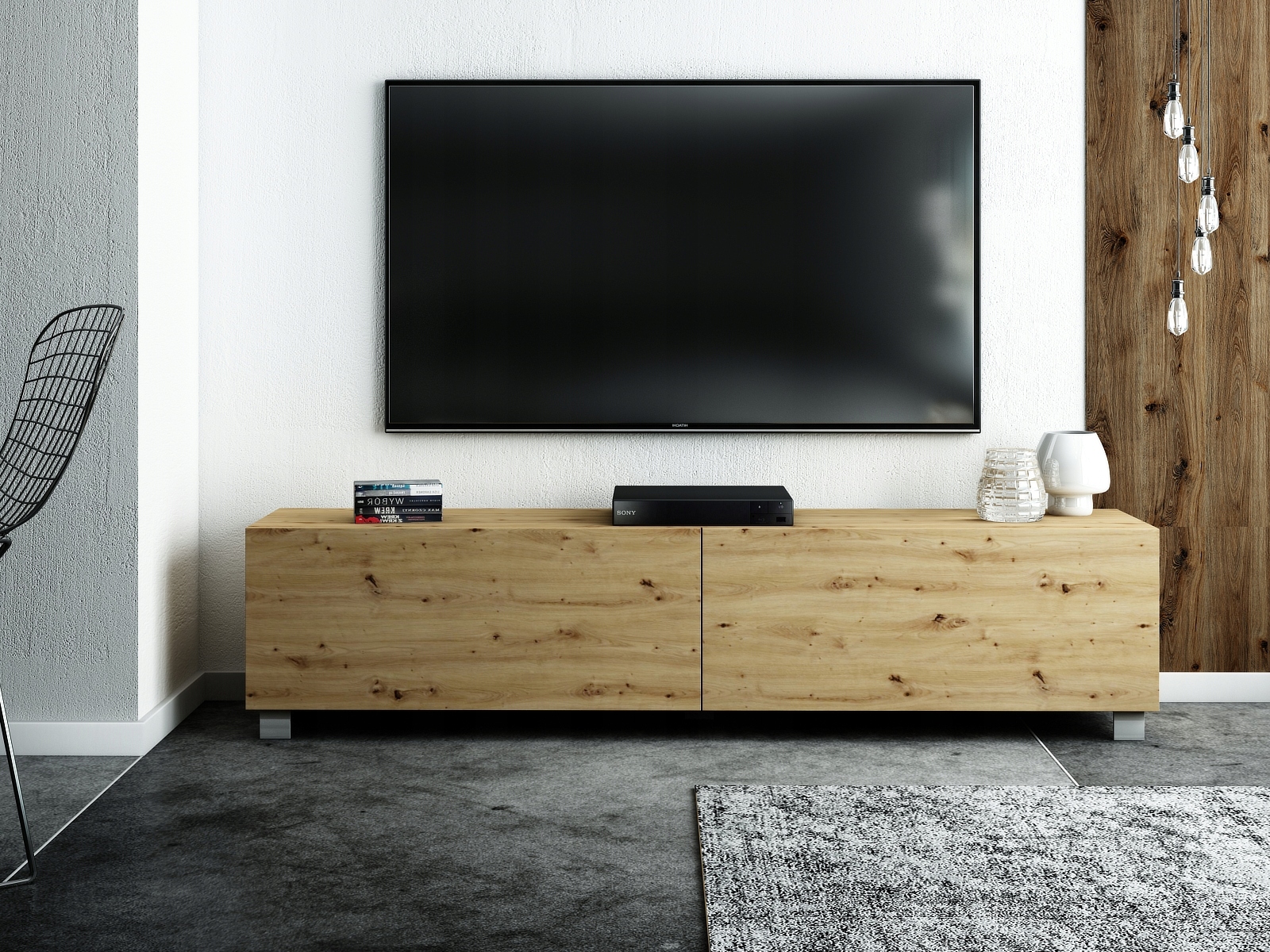 SZAFKA RTV STOJĄCA 200 CM DĄB ARTISAN POŁYSK MAT