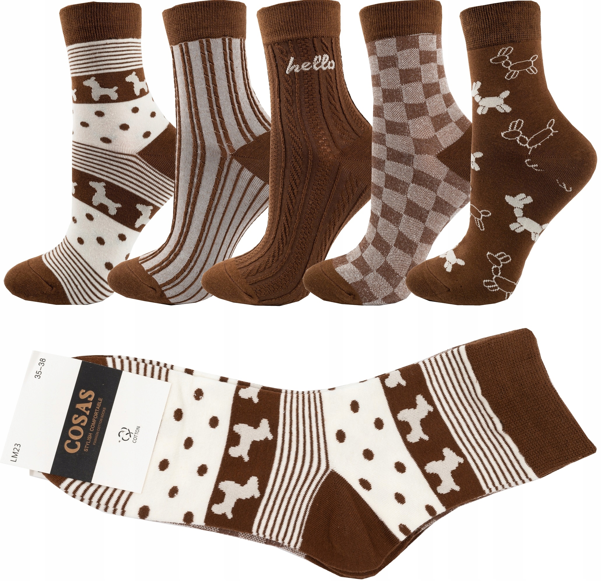 

5 Par Bawełniane Damskie Skarpety Wysokie