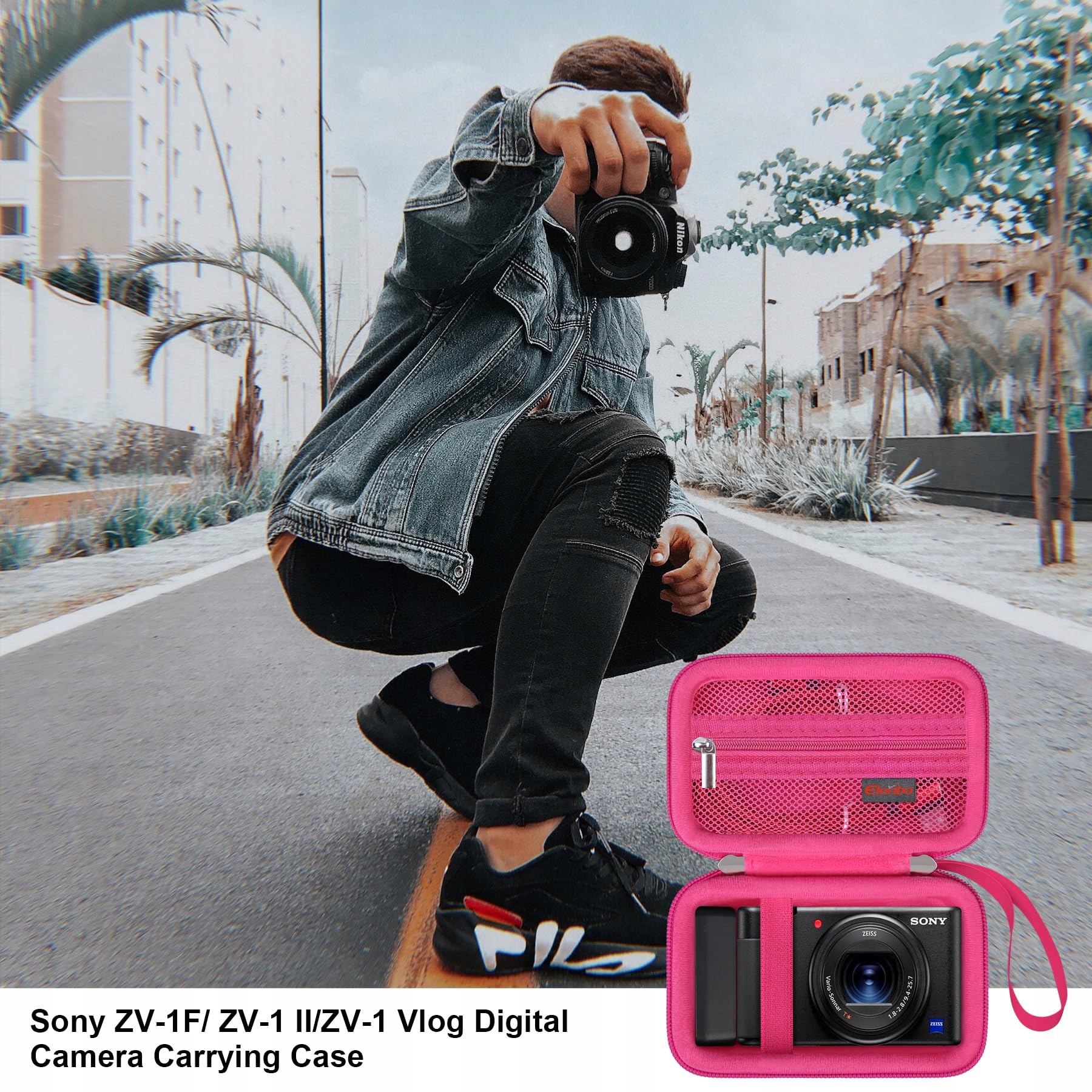 ELONBO Torba Podróżna Do Sony ZV-1 ZV-1F ZV-1 II Kamera 4K Himbeere — miniatura 7