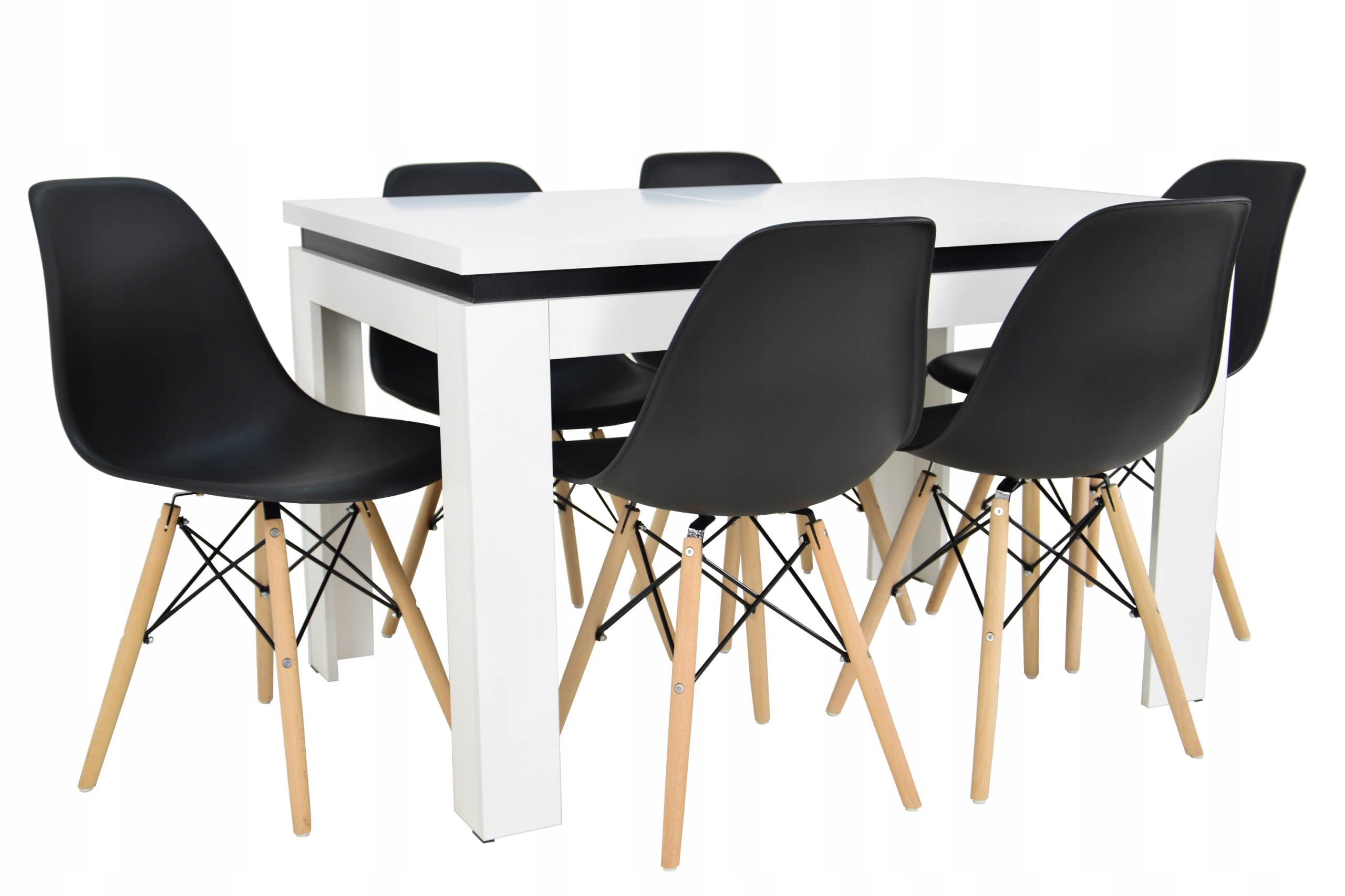 Stół 80x120/160 i 6 krzeseł Kubełek Biały