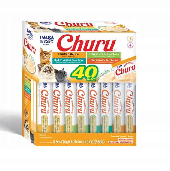 Levně Inaba Cat Churu 40x14g (560g) Krémová Pamlsek Pro Kočky s kuřecím masem