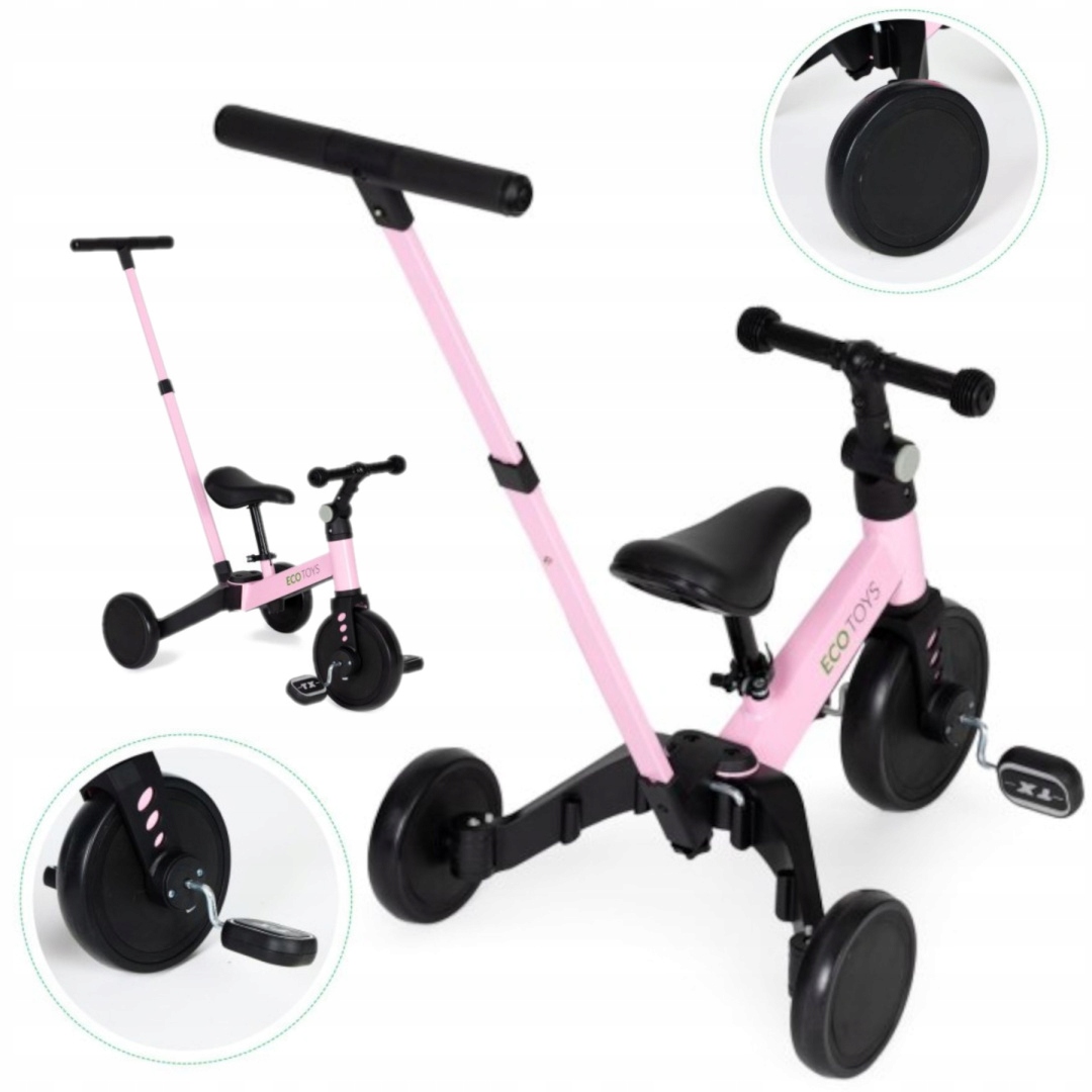 Rower Trójkołowy Biegowy 2W1 Rączka Do Prowadzenia