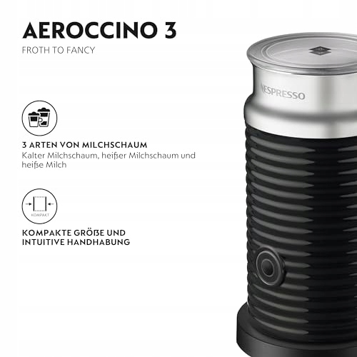 NESPRESSO Aeroccino 3 Elektryczny Spieniacz Do Mleka 120ml Czarny — miniatura 2