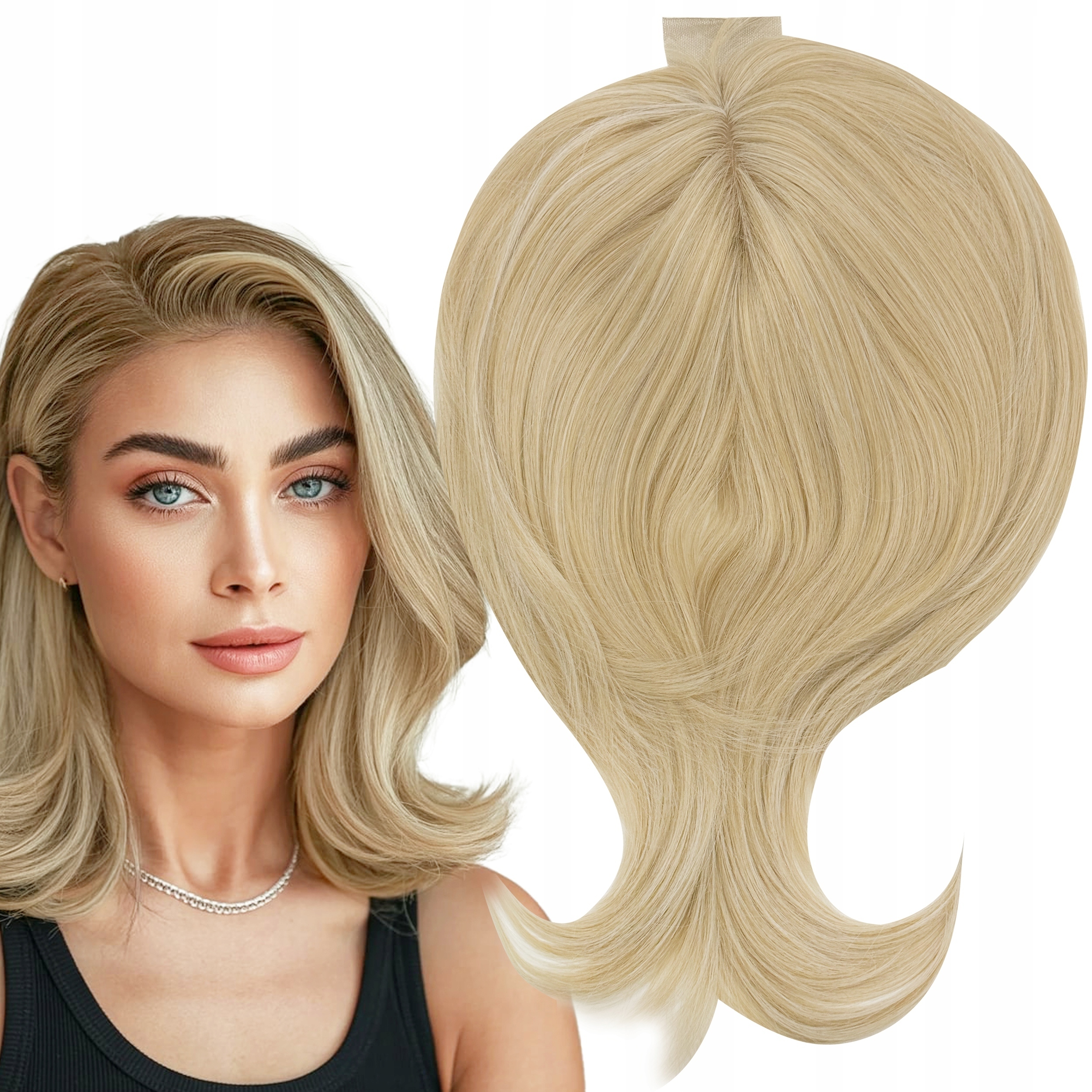 Topper Tupet Kompletní doplnění vlasů Syntetický Clip In Světlý Blond 40 cm