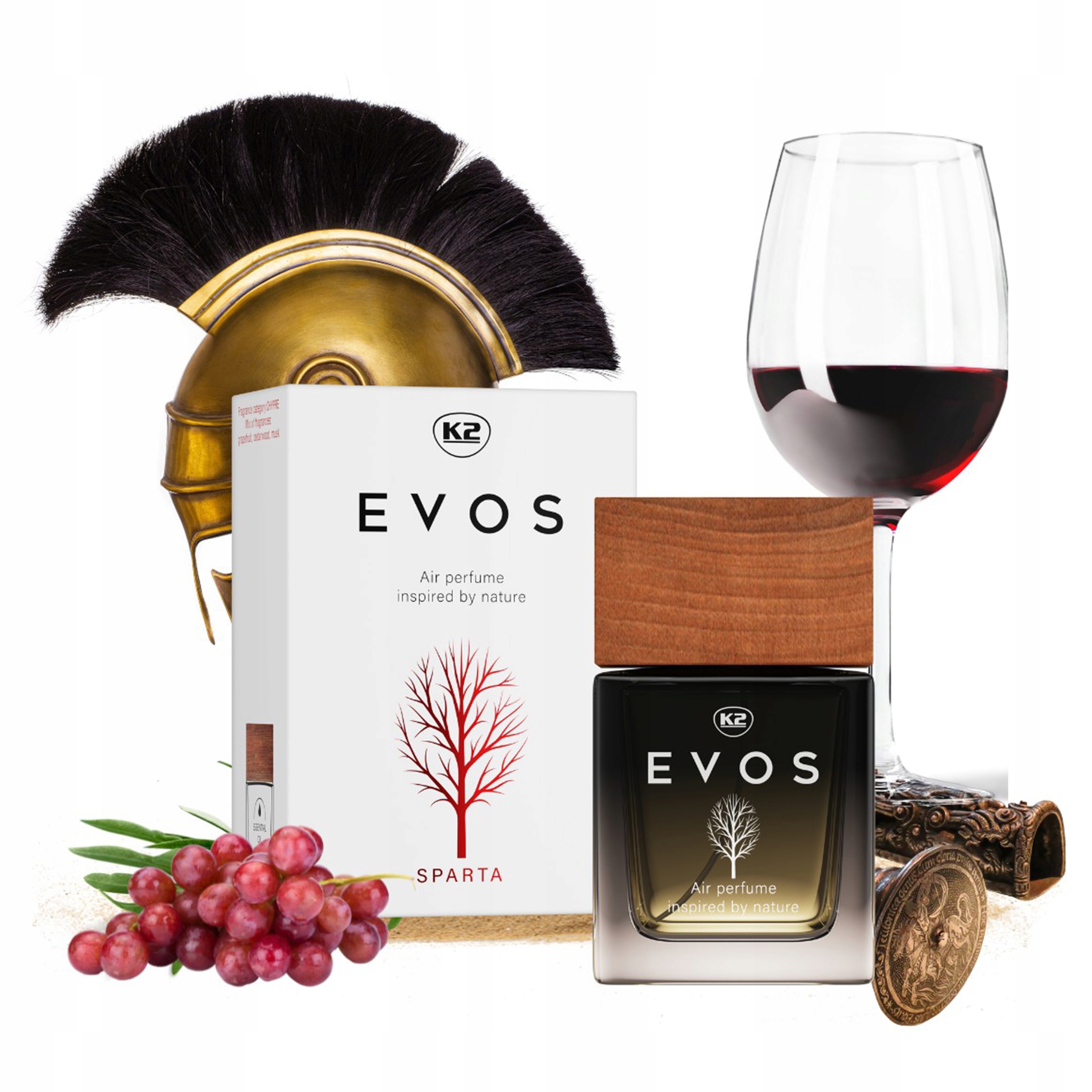 K2 EVOS SPARTA ZESTAW PERFUMY 50ml + ZAWIESZKA ZAPACHOWA DREWNIANA ZAPACH Stan opakowania oryginalne