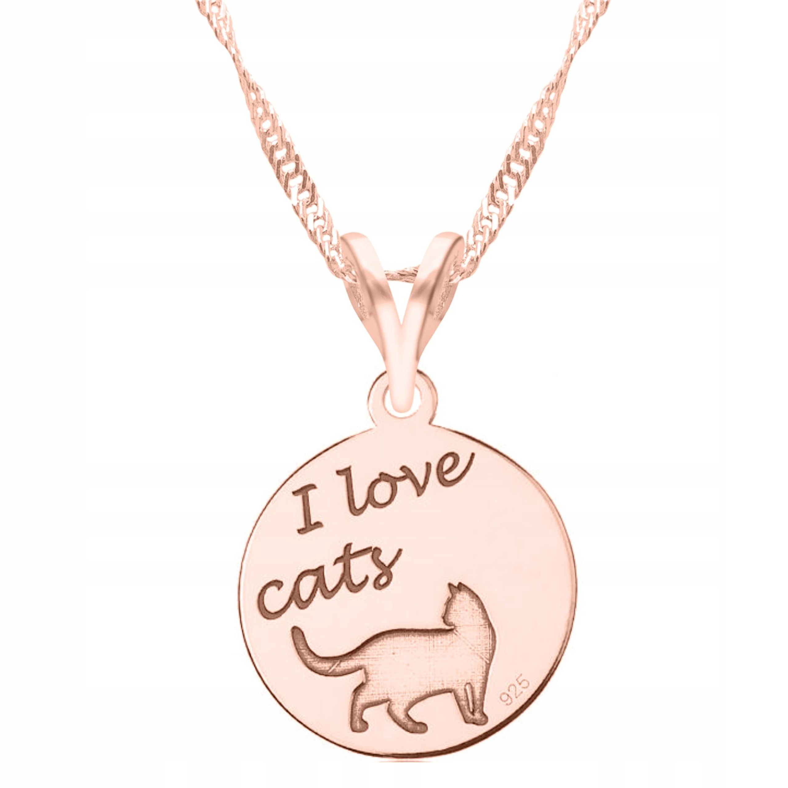 Pozlacený náhrdelník s nápisem I Love Cats Miluji kočky Kočka Kotě Stříbro 925
