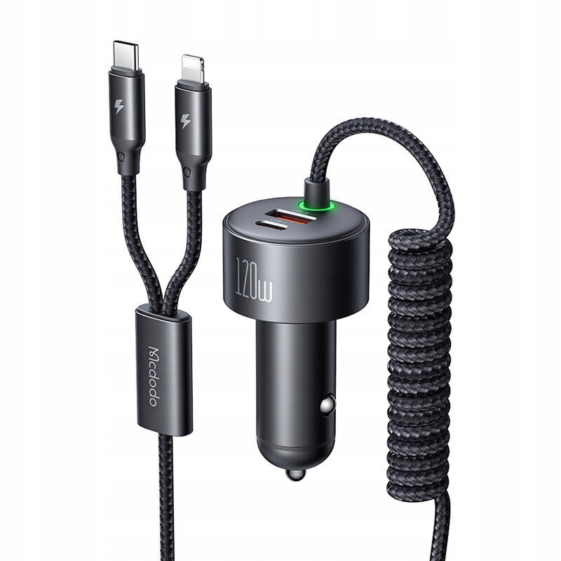 automobilová Mcdodo CC-0370, Usb-c, Lightning, 120 W, sklopitelné kabely