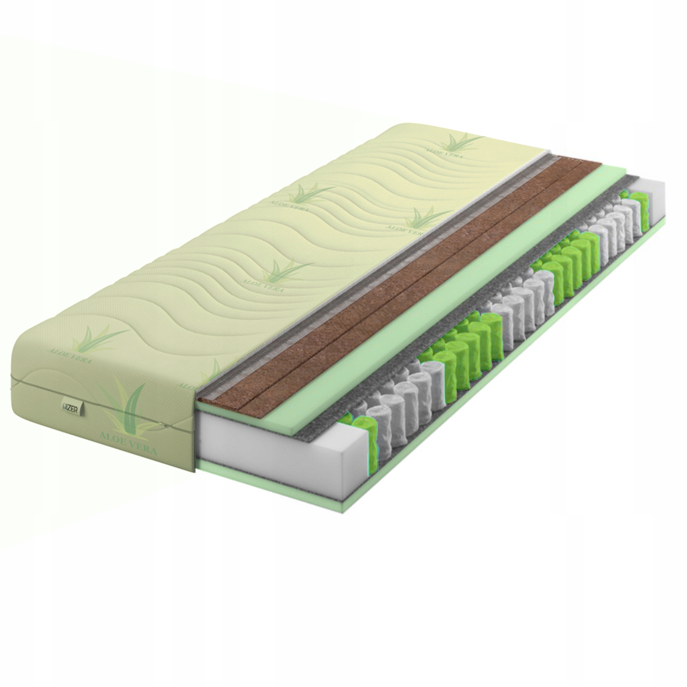 Materac 90x190 sprężynowy kieszeniowy Aloes 2x Kokos H3 H5 bardzo twardy