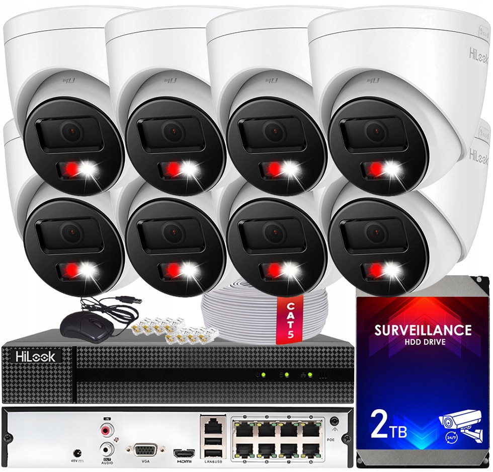 Sada na monitorovanie 8 kamier 8Mpx 4K PoE IR30 HiLook od Hikvision Disk 2TB