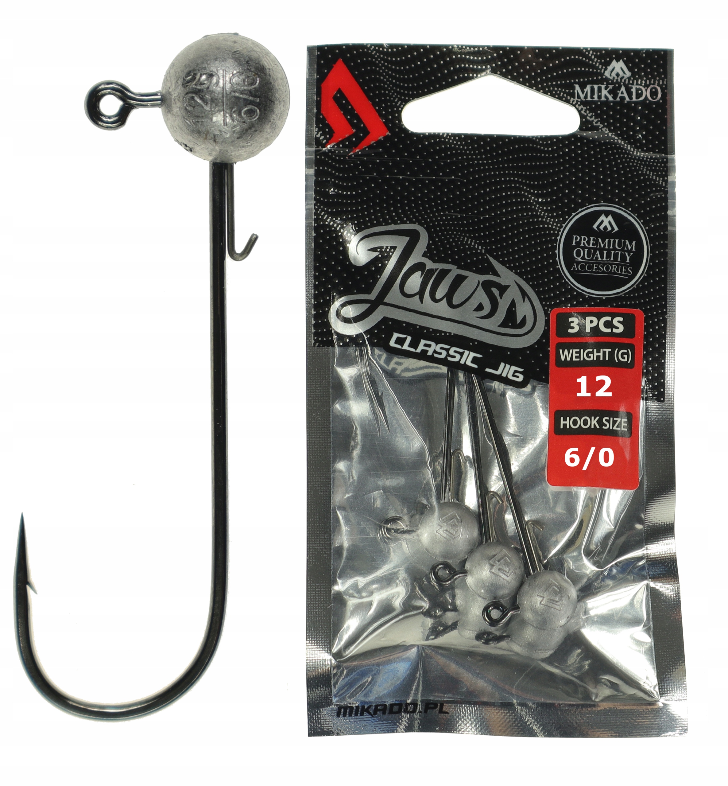 Główki jigowe 12 g kuty hak 6/0 Mikado Jaws 3 szt