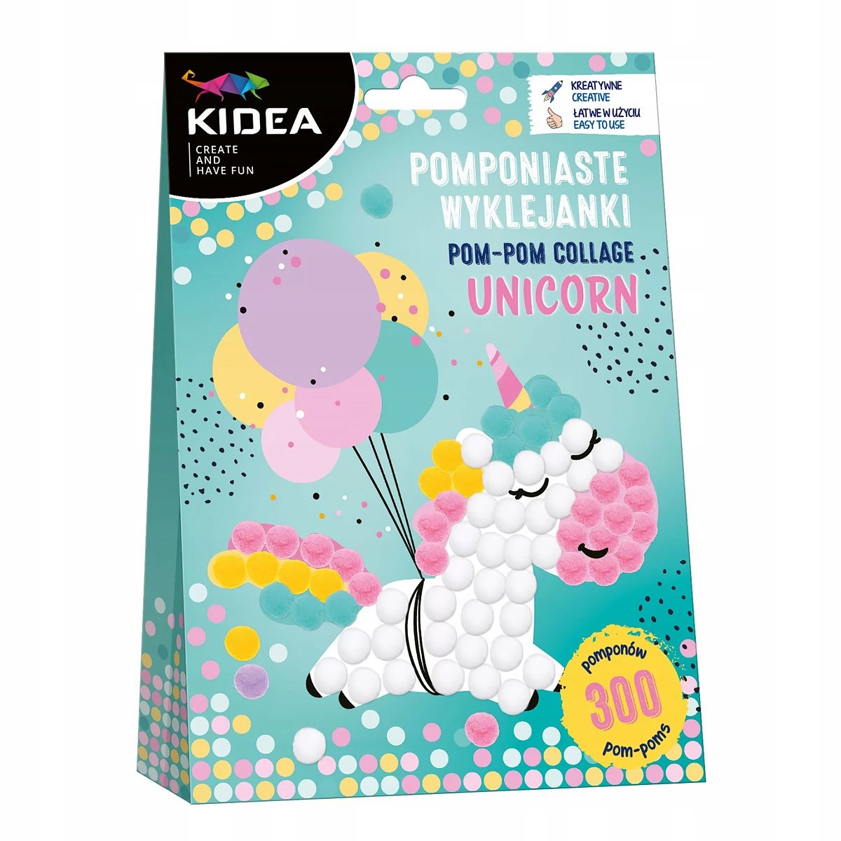 ZESTAW KREATYWNY POMPONIASTE WYKLEJANKI UNICORN JEDNOROŻEC KIDEA Marka Kidea