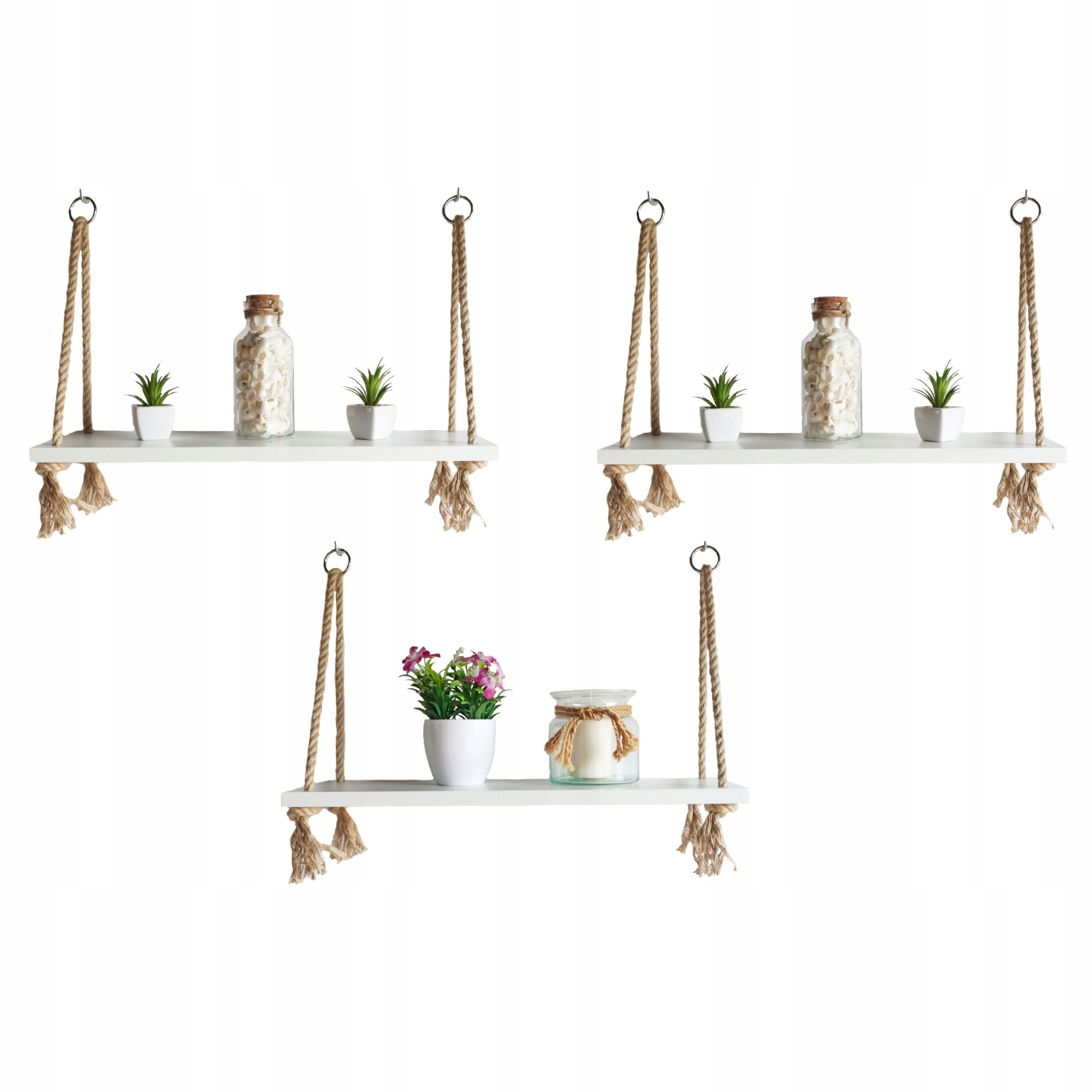 

3 Półki wiszące na linach boho skandynawski