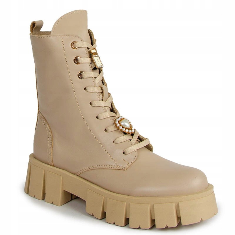 Chebello 4247 Béžové Kožené Kotníkové Boty S Ozdobou 39