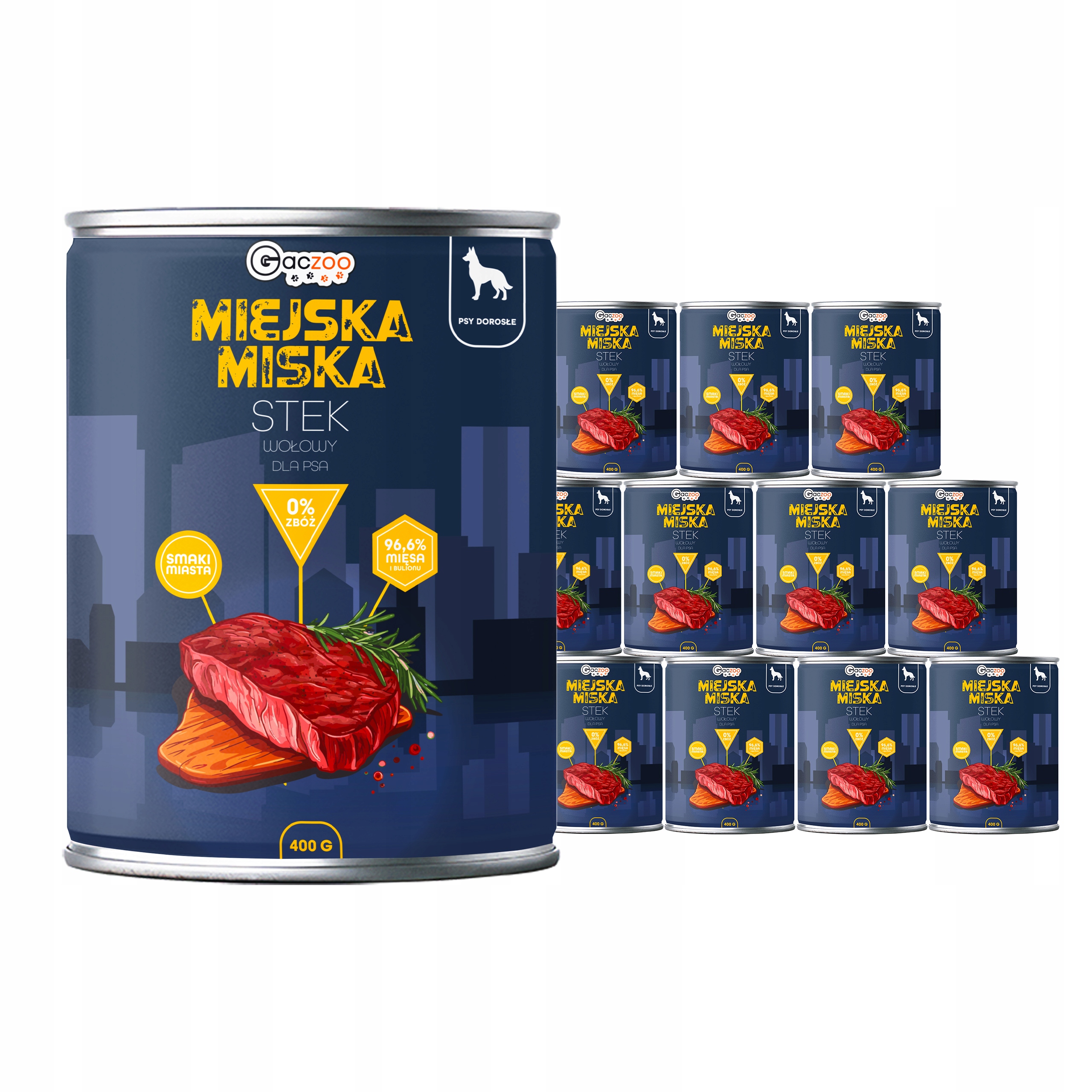 Krmivo pro psy Městská miska Gaczoo Hovězí steak 12 x 400 g bez obilovin