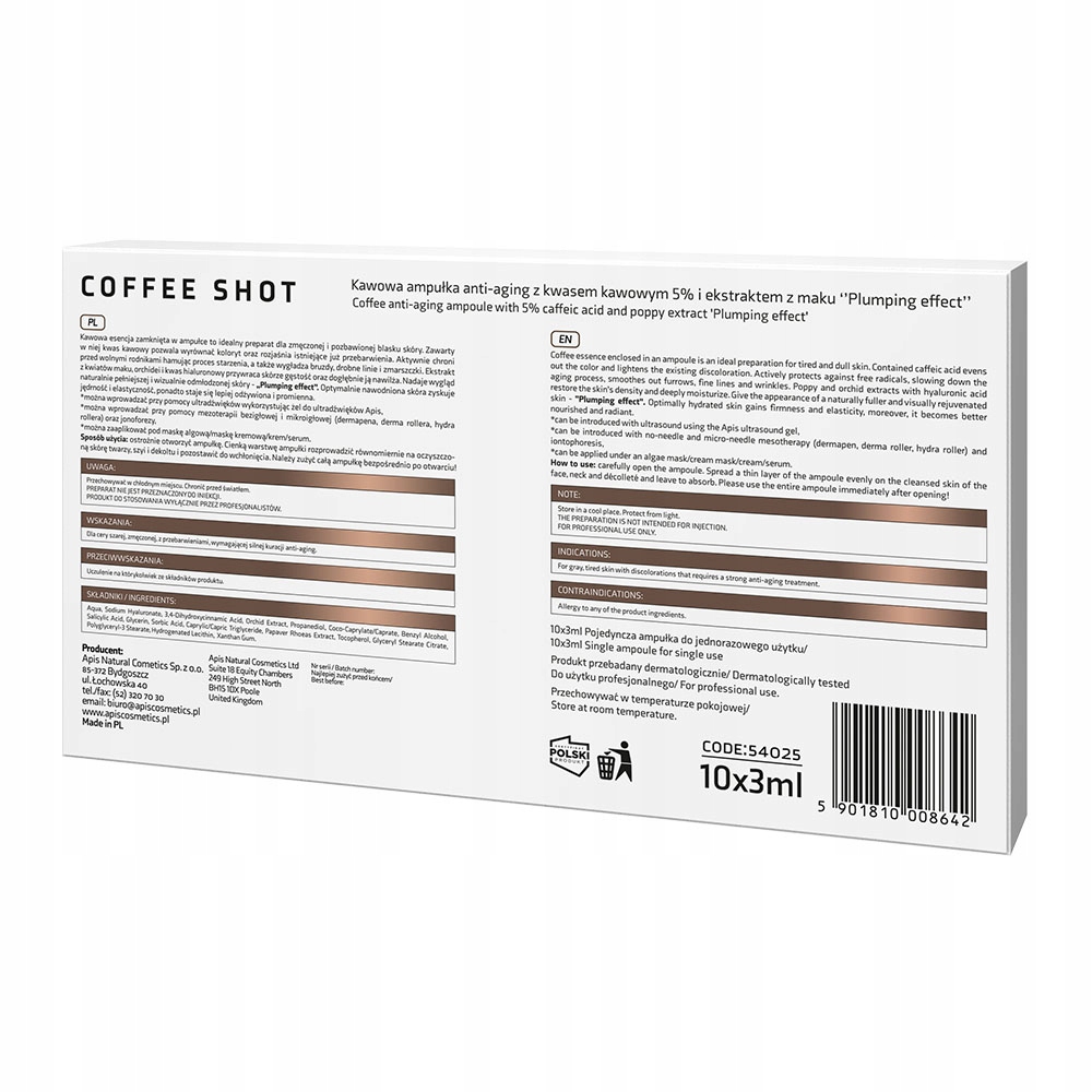 Apis Coffee Shot, Kávová ampule Anti-Aging s kyselinou kávovou a extraktem z