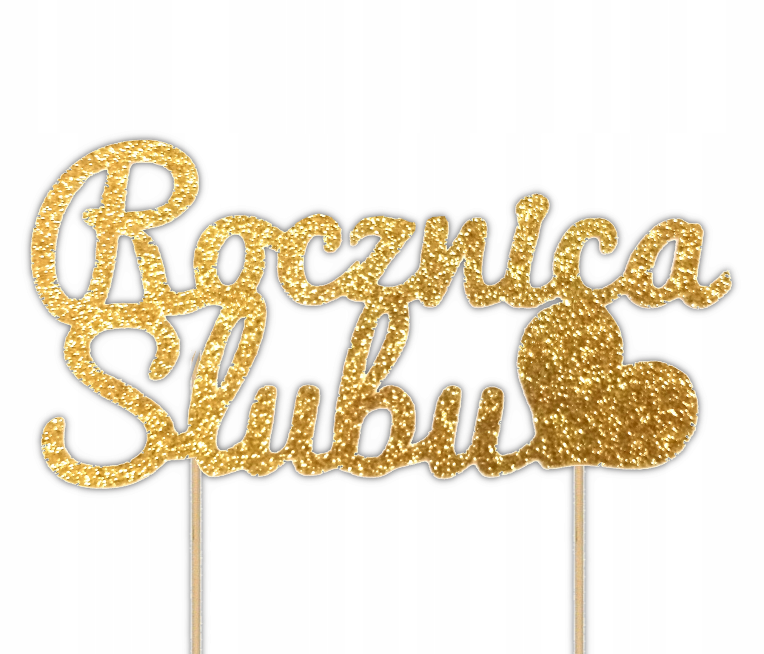 

Topper na tort Rocznica Ślubu Złoty Brokatowy