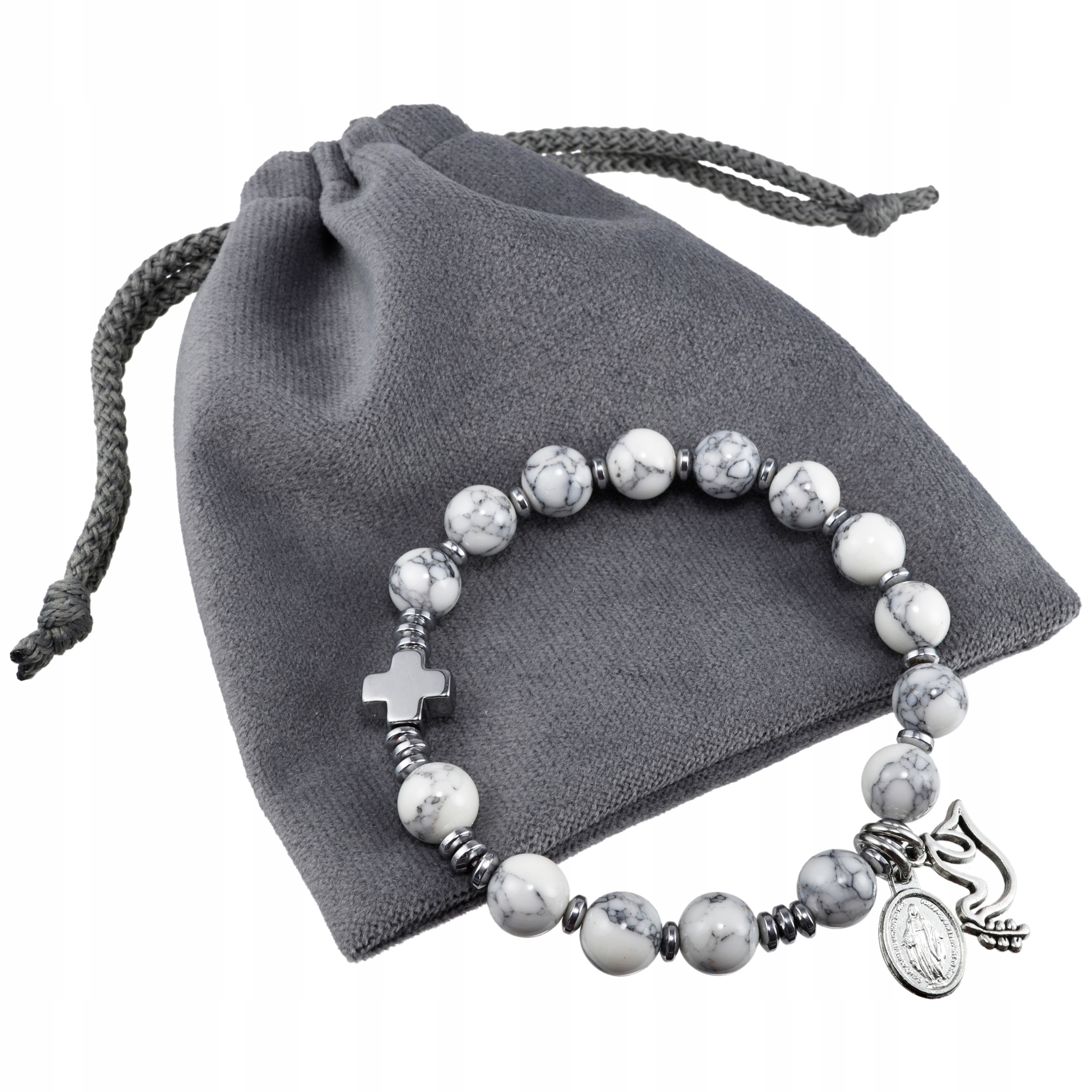 Dámský náramek Růženec na ruku z kamenů Howlit Zázračný medailon