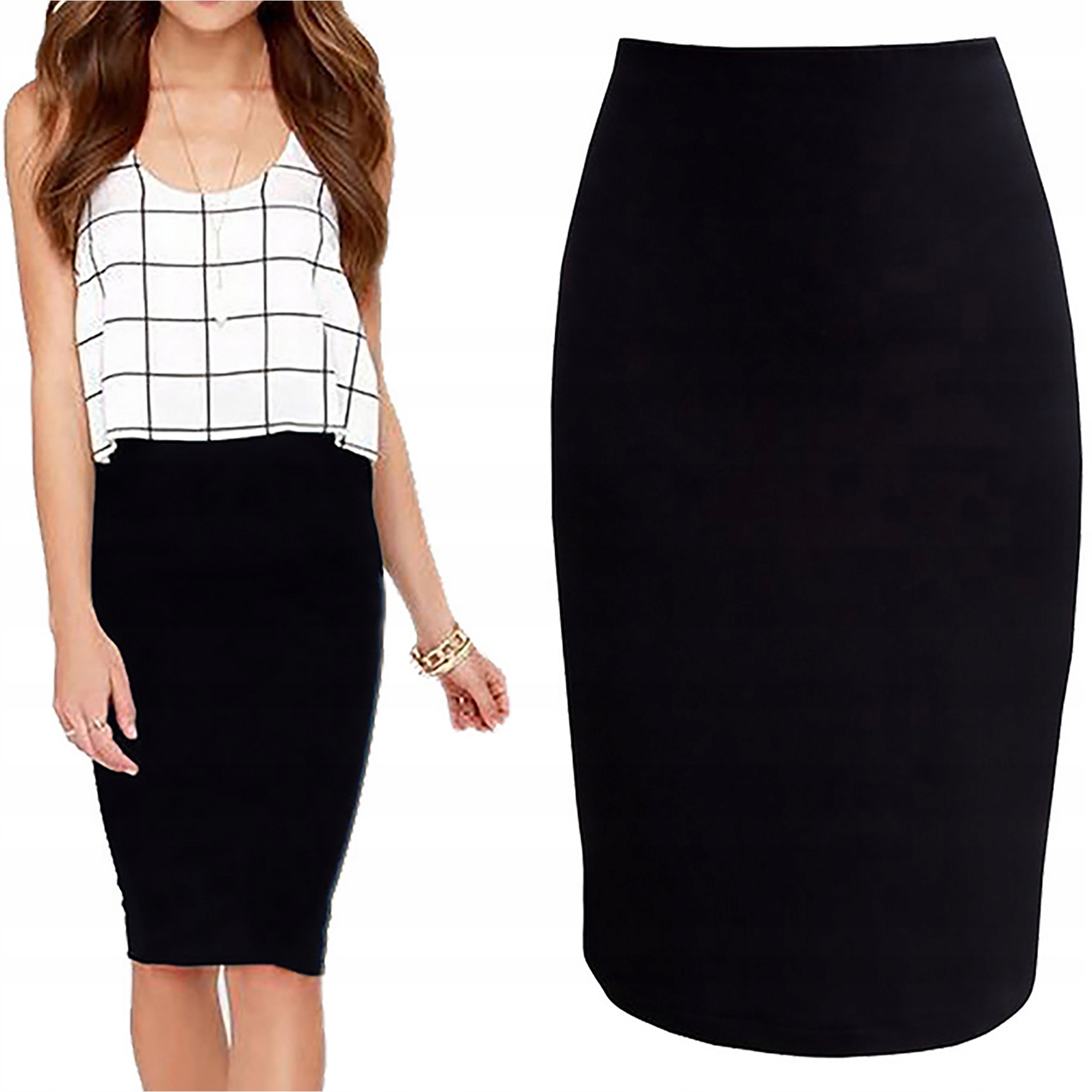 SPÓDNICA TUBA CZARNY MIDI DZIANINA OŁÓWEK 46