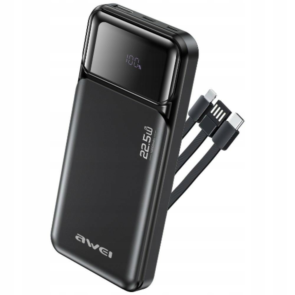 Powerbank Awei PA-91 10000mAh 22,5W Pd 2xUSB-C kabel czarny