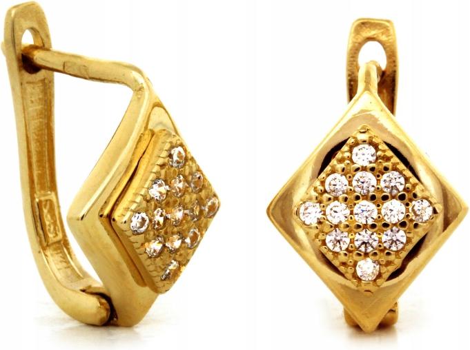 Zlaté náušnice 585 anglické kosočtverce s klasickými zirkony pro ženy