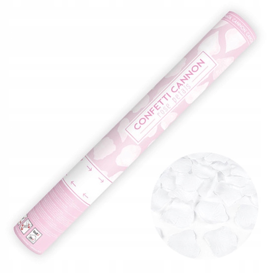 Tuba strzelająca konfetti płatki róż białe 40 cm