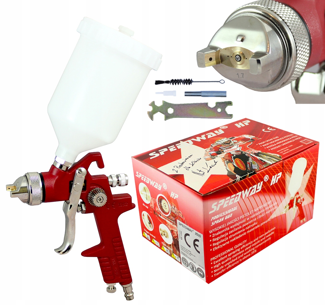 Lakovací pistole Speedway červená Hp 1,7 mm 1,7 mm na lak Red