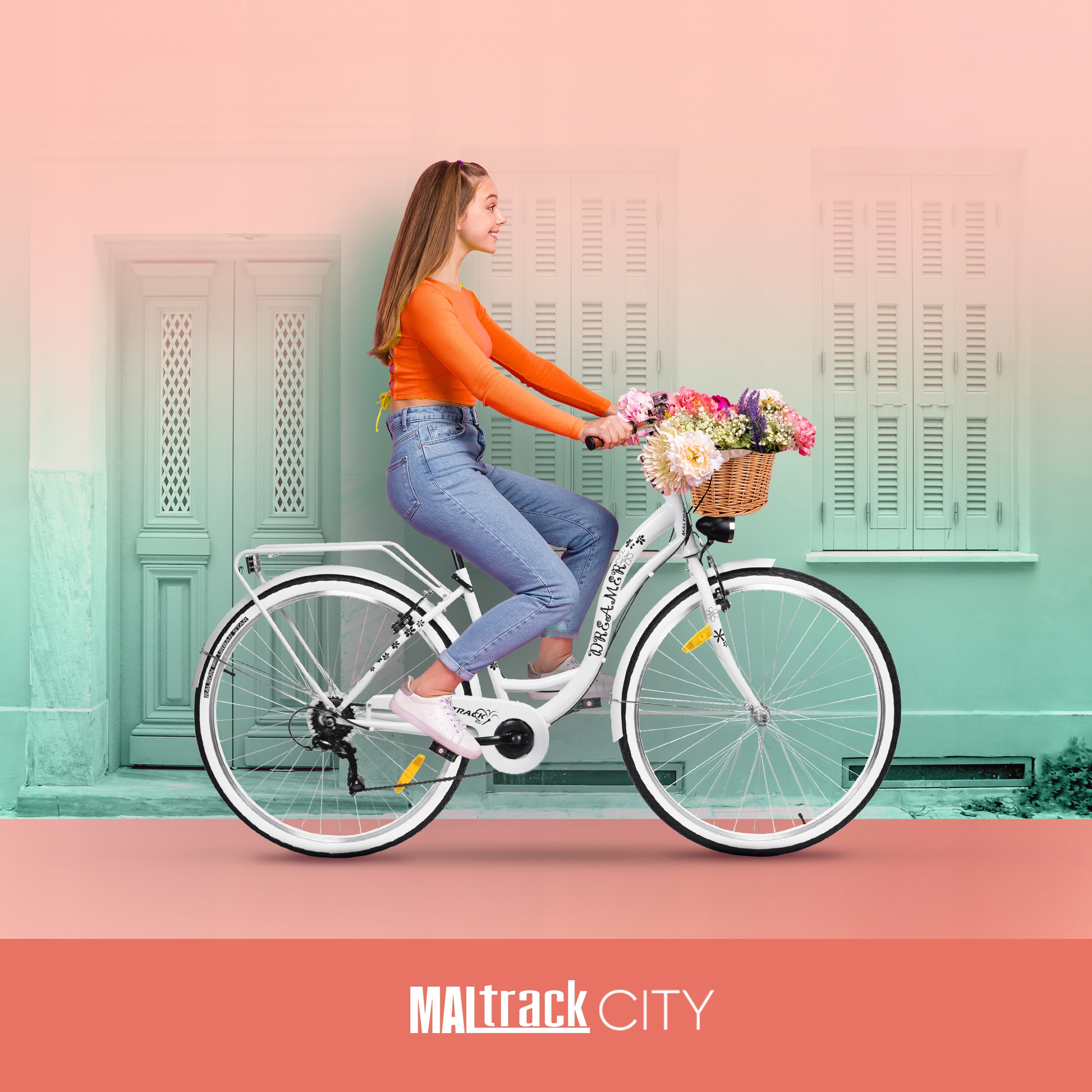 ROWER MIEJSKI DAMSKI 28'' DAMKA WIKLINOWY KOSZ ŚWIATŁA 6 PRZERZUTKI SHIMANO Marka MalTrack