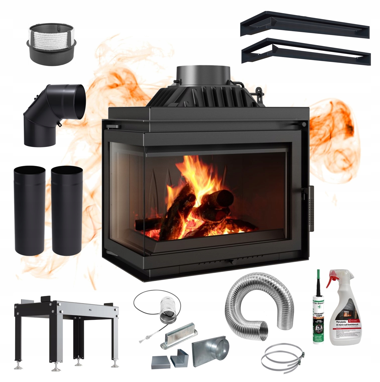 Rohová vložka litinový krb Simple 8 kW levá sada pro připojení 2x luft