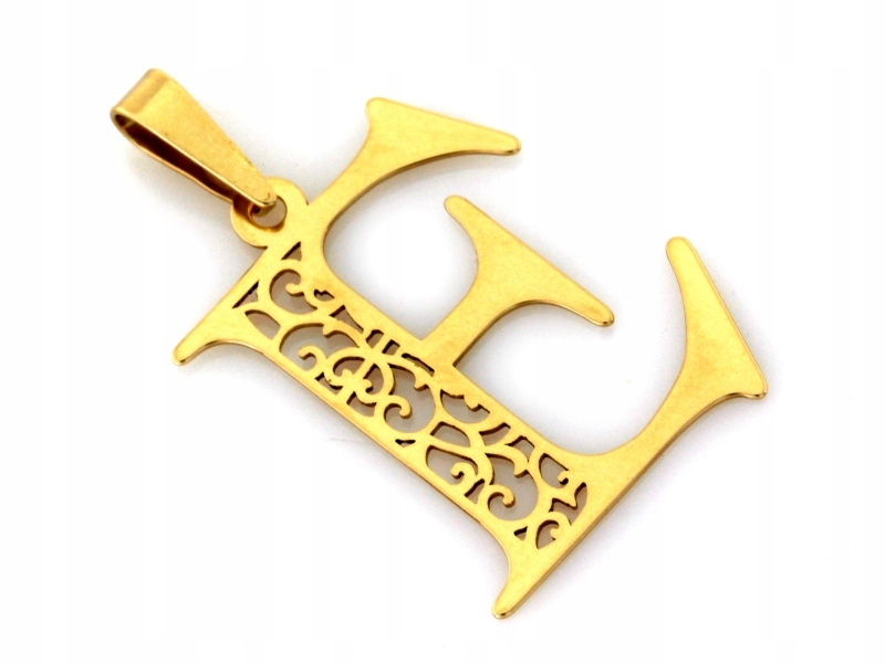 Zlatý přívěsek 14KT s písmenem E na řetízek a prolamovaným zdobením přívěsek